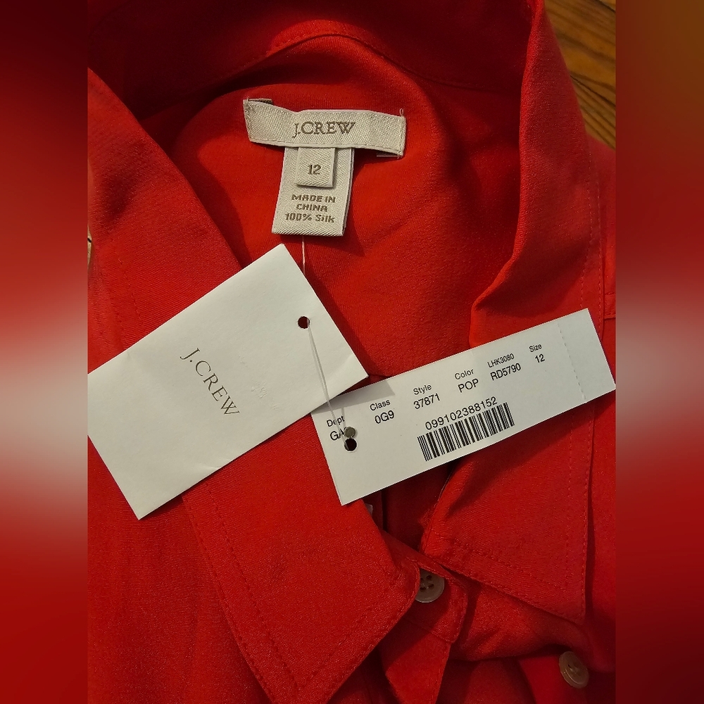 Vibrant Red Orange Button-Up J. Crew Silk Shirt - Picture 2 of 6